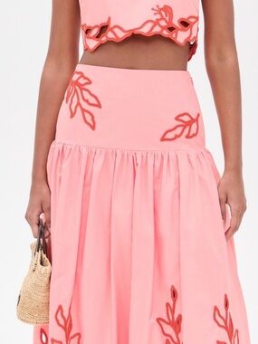 Pink Embroidered High-Waist Maxi Skirt and top Set